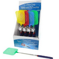 12 Piece Assorted Colors Cushion Grip Telescopic Fly Swatter w/ Display Box
